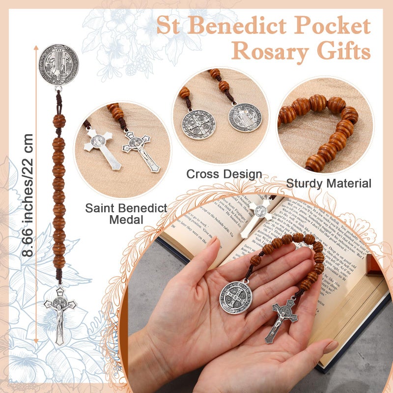 Canchiing 12 Sets Catholic Gifts Rosary Beads with Saint Benedict Medal and Crucifix for Men Women Pocket Rosary with Prayer Cards Religious Christmas Easter Baptism Church Party Favors - Image 2