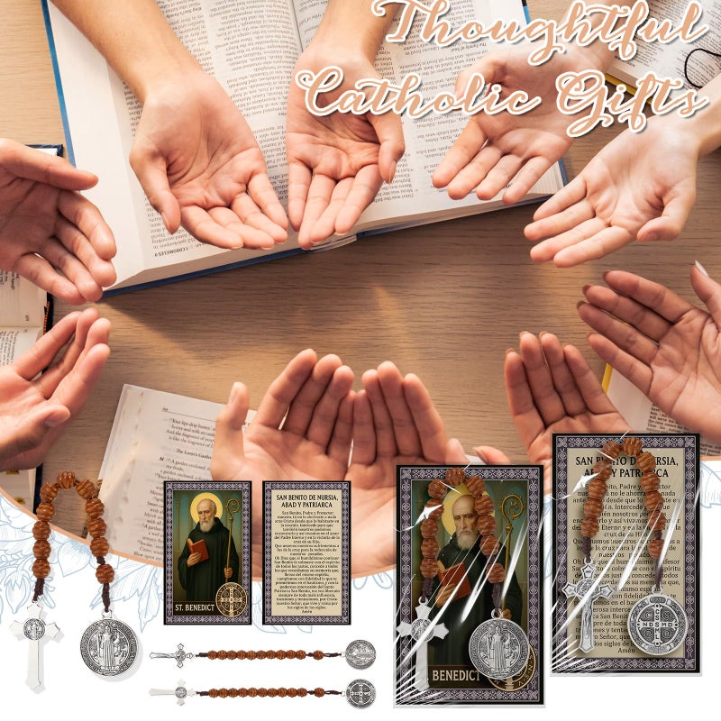 Canchiing 12 Sets Catholic Gifts Rosary Beads with Saint Benedict Medal and Crucifix for Men Women Pocket Rosary with Prayer Cards Religious Christmas Easter Baptism Church Party Favors - Image 5