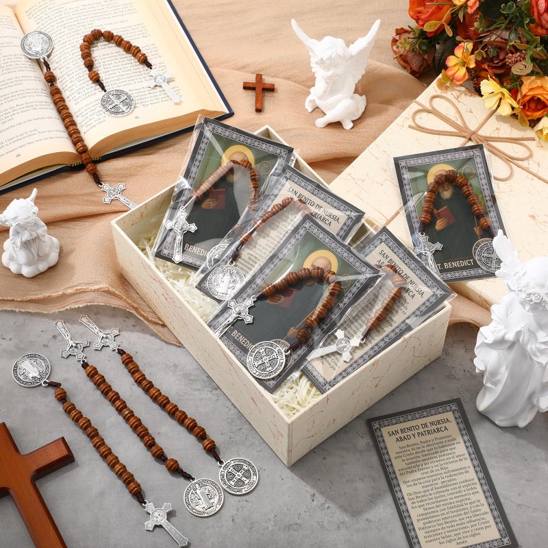 Canchiing 12 Sets Catholic Gifts Rosary Beads with Saint Benedict Medal and Crucifix for Men Women Pocket Rosary with Prayer Cards Religious Christmas Easter Baptism Church Party Favors - Image 4
