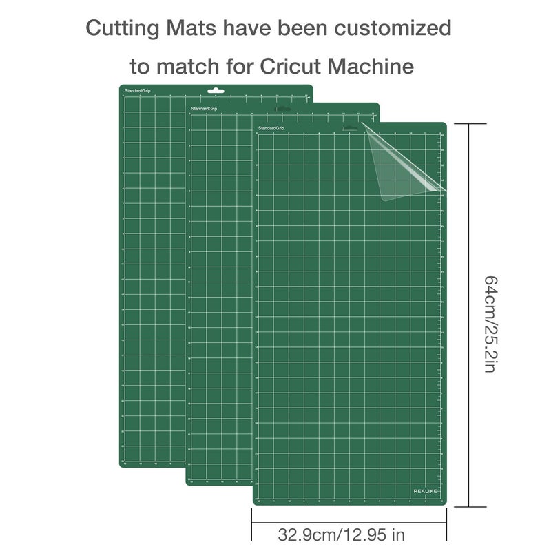 REALIKE 12x24 StandardGrip Cutting Mat Compatible with Cricut Maker 3/Maker 4/Maker/Explore 3/4/Air 2/Air/One (3 Mats), Green Standard Cut Mats for Crafts, Quilting, Sewing and All Arts - Image 2