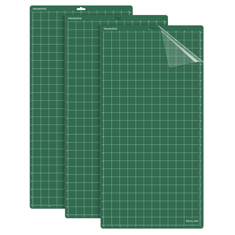 REALIKE 12x24 StandardGrip Cutting Mat Compatible with Cricut Maker 3/Maker 4/Maker/Explore 3/4/Air 2/Air/One (3 Mats), Green Standard Cut Mats for Crafts, Quilting, Sewing and All Arts - Image 1
