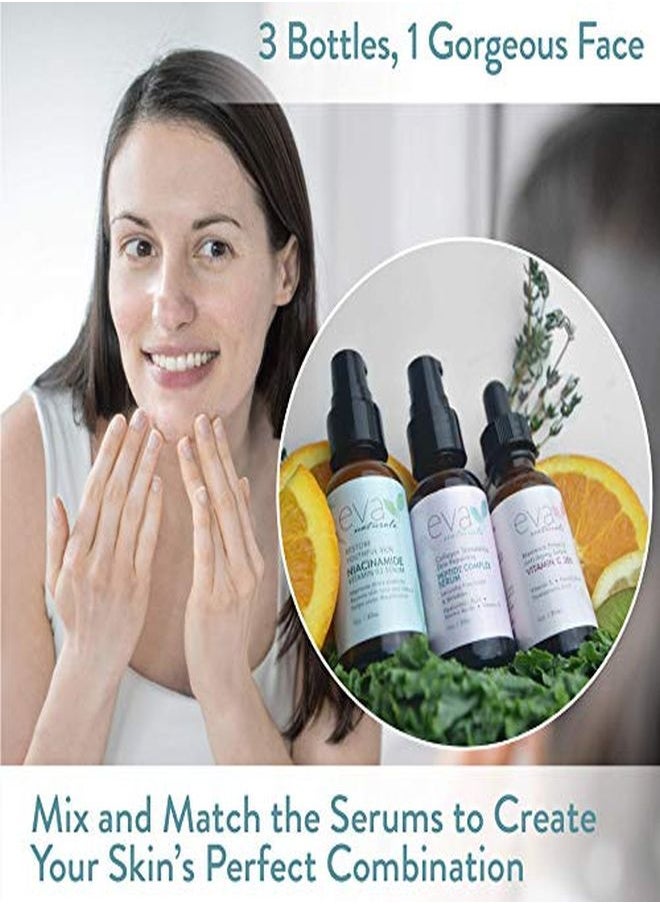Eva Naturals & Glow Skincare Set Of 3 Serums - Skin Care Kit With 20% Vitamin C Serum, Peptide Complex Serum, Niacinamide Vitamin B3 Serum By Eva Naturals  - Image 2