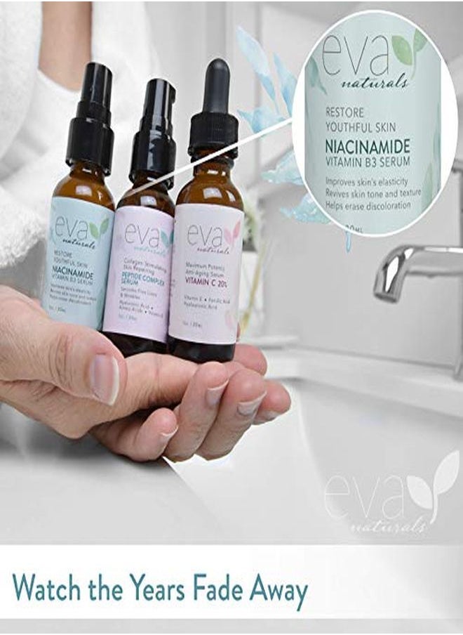 Eva Naturals & Glow Skincare Set Of 3 Serums - Skin Care Kit With 20% Vitamin C Serum, Peptide Complex Serum, Niacinamide Vitamin B3 Serum By Eva Naturals  - Image 5