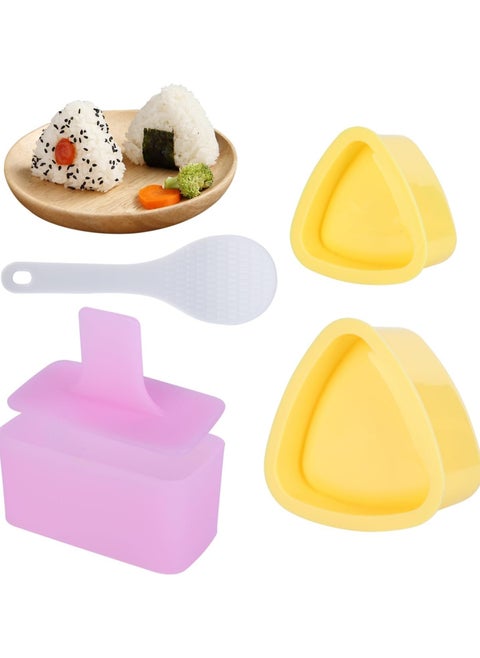 3pcs Non-Stick Onigiri Rice Ball Maker, Triangle Sushi Molds for DIY Bento and Picnic (Pink+Yellow)