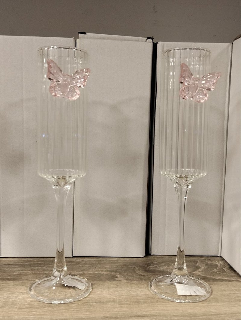 Premium Glass Champagne Flute with Pink Butterfly - Image 2
