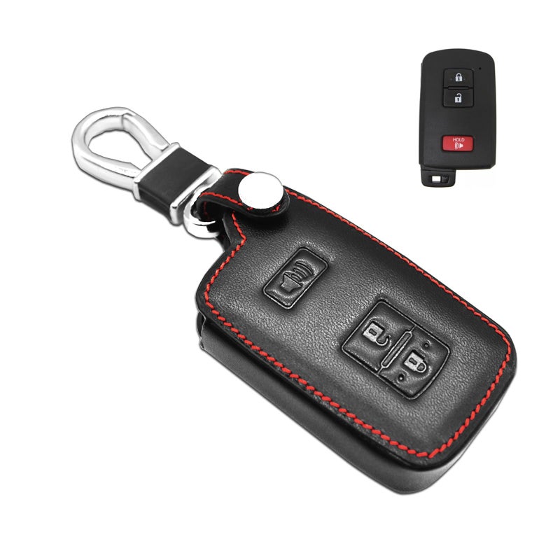 MECHCOS Compatible with Toyota 4Runner Tacoma Sequoia RAV4 Tundra Prius C V Land Cruiser C-HR Highlander Camry Avalon Corolla Prius Prime 3 Buttons Key Fob Cover Case Keychain Leather Protector Shell