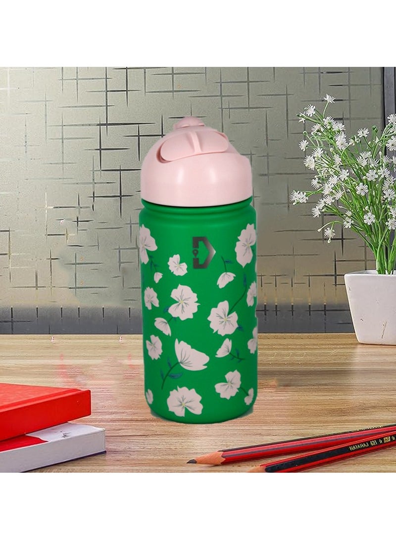 Delivus Kids Water Bottle BPA Free 14 OZ with 2 Straws and Cleaning Set Children Double Wall Stainless Steel Drinking Bottles Thermos Insulation Flask ( Green ) - Image 5