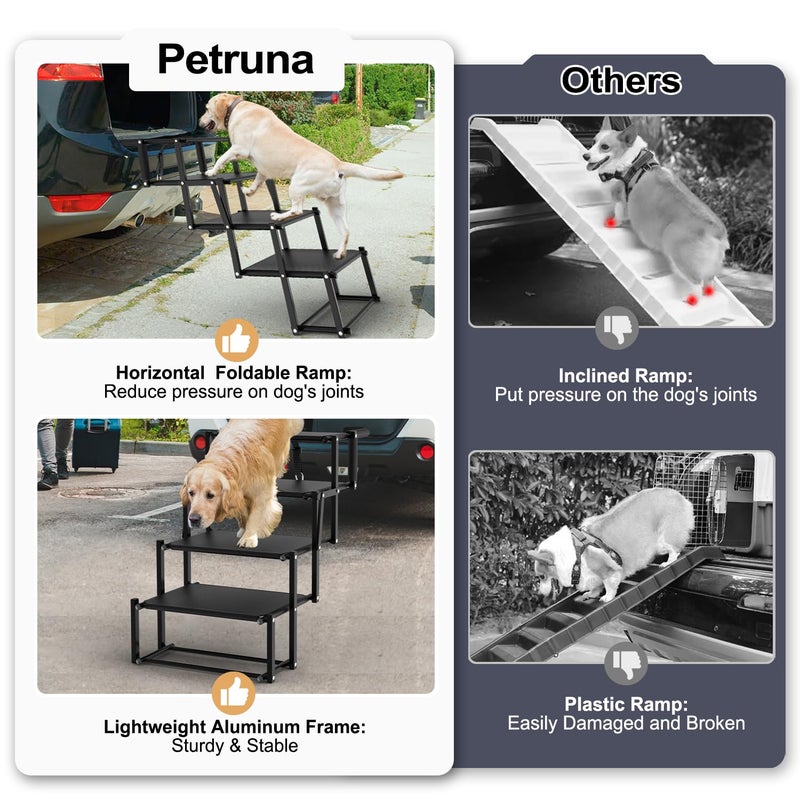 PetRuna Extra Wide Dog Stairs for Large Dogs, Foldable Dog Ramp for Car with Non-Slip Surface, Lightweight Dog Stairs for Cars, Dog Steps for Cars, SUV, High Beds, Truck, Supports up to 250 lbs, 4 Steps - Image 4