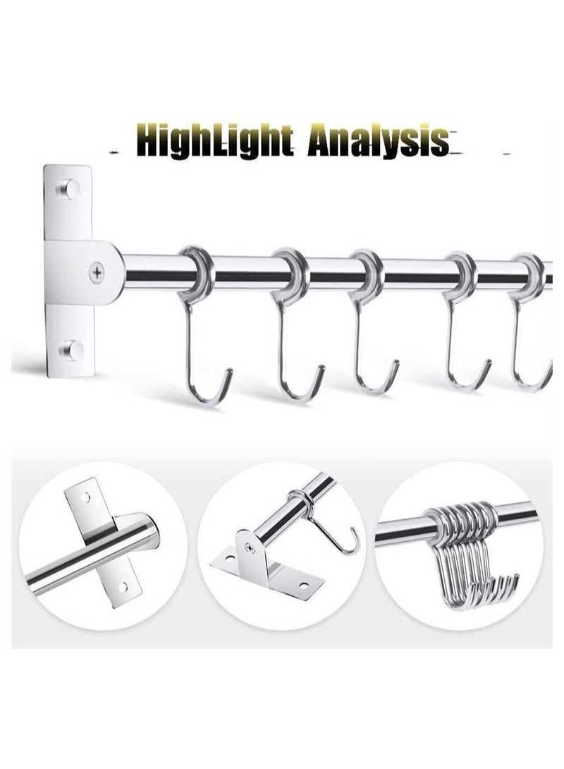 Kitchen Utensil Rack Wall Mounted Stainless Steel Hanging Rail Organize Tools with 8 Removable Sliding Hooks for Pot Lid Pan Spoon BBQ Tools Cookware Hanger Bar  - Image 2