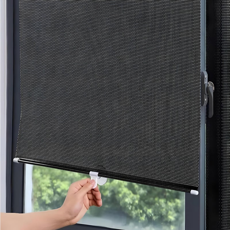 Black Roller Blinds - Retractable perforated sunshade with suction cups, portable lightweight design for versatile use, universal size 0.68x1.25m fits standard windows, blocks UV rays reduces interior - Image 5