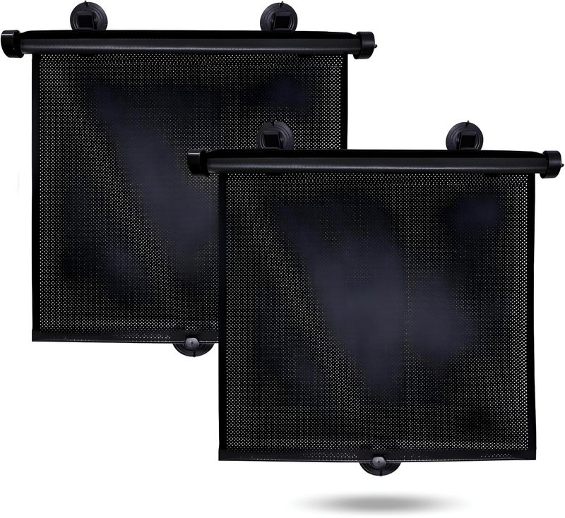 Black Roller Blinds - Retractable perforated sunshade with suction cups, portable lightweight design for versatile use, universal size 0.68x1.25m fits standard windows, blocks UV rays reduces interior - Image 3