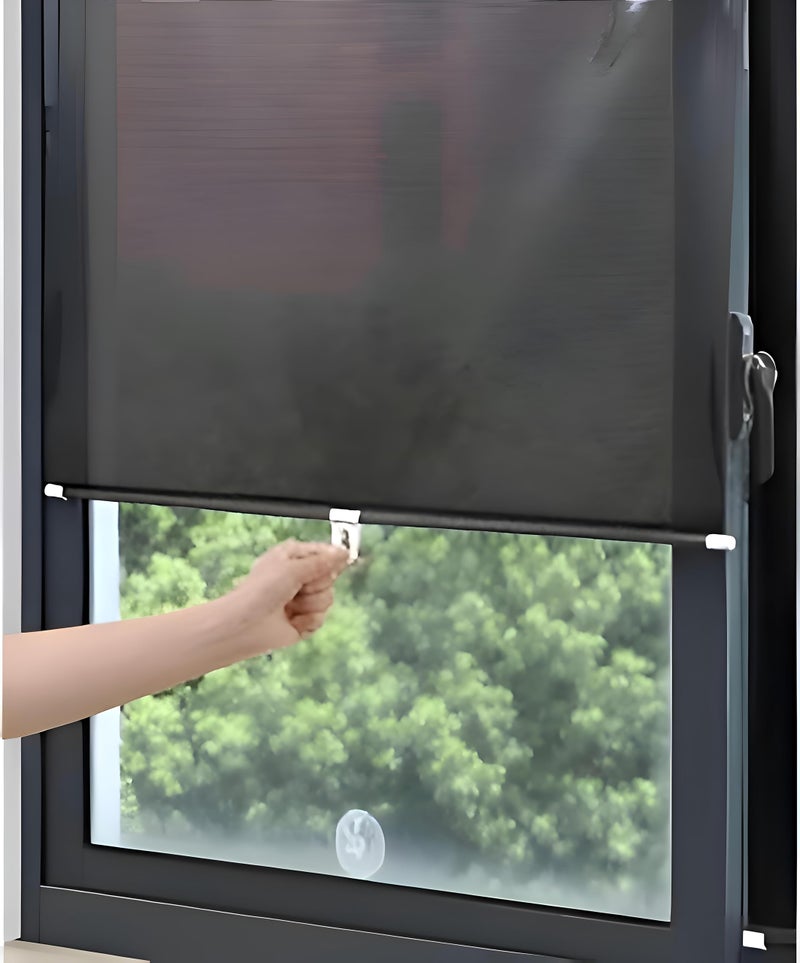 Black Roller Blinds - Retractable perforated sunshade with suction cups, portable lightweight design for versatile use, universal size 0.68x1.25m fits standard windows, blocks UV rays reduces interior - Image 2