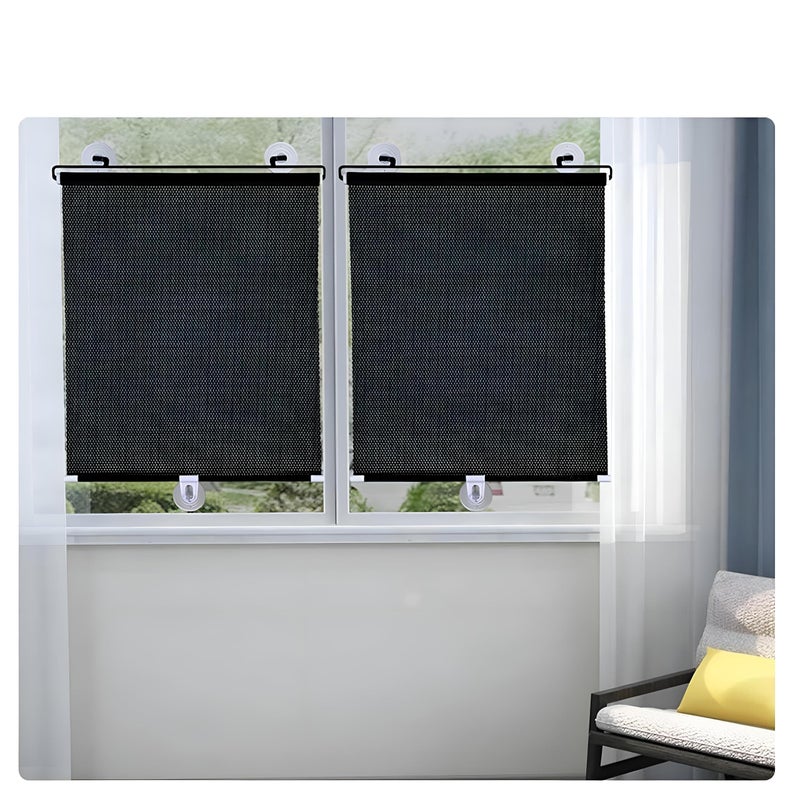 Black Roller Blinds - Retractable perforated sunshade with suction cups, portable lightweight design for versatile use, universal size 0.68x1.25m fits standard windows, blocks UV rays reduces interior - Image 1