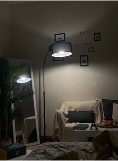 Sumkyle Nordic Simple LED Floor Lamp Modern Eye-protecting Vertical Standing Lamp For Bedroom Living Room Study Office Fabric Lampshade Floor Lighting With 12W Tricolor LED Bulb Black 185x70 cm  - Image 2