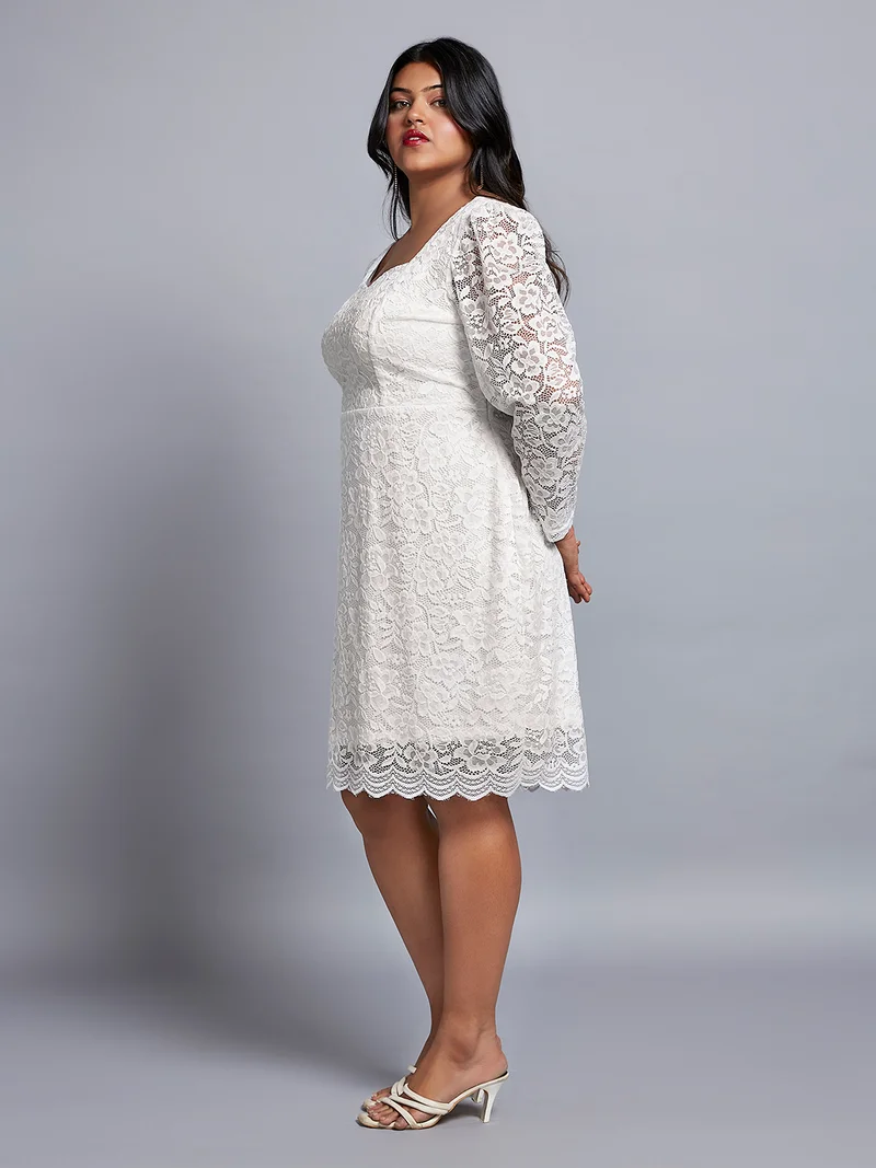 globus Gloplus Women Sweetheart Neck Floral Lace Scalloped Hem Plus Size Sheath Party Dress