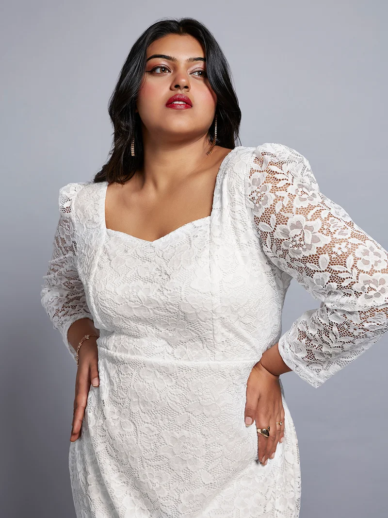 globus Gloplus Women Sweetheart Neck Floral Lace Scalloped Hem Plus Size Sheath Party Dress
