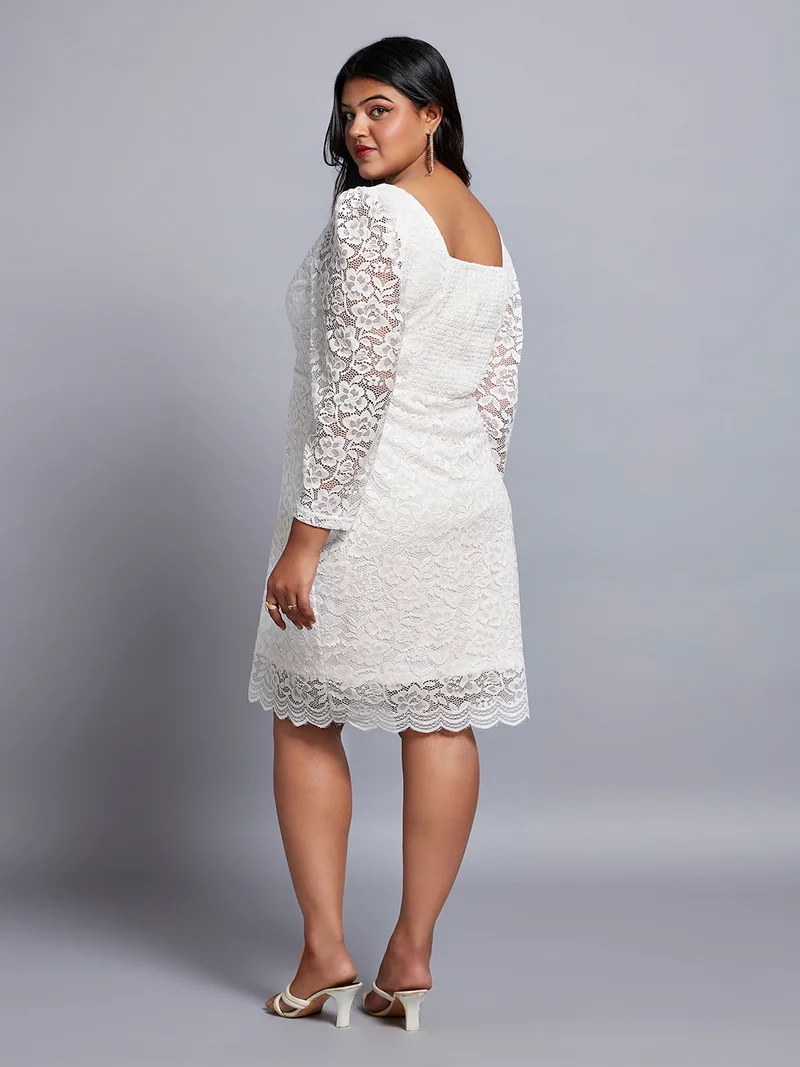 globus Gloplus Women Sweetheart Neck Floral Lace Scalloped Hem Plus Size Sheath Party Dress