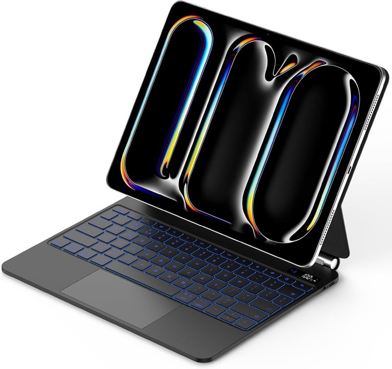 آرترابيت 【English & Arabic】لوحة مفاتيح سحرية لـ iPad Pro 11 بوصة 2024 (M4)، حقيبة لوحة مفاتيح لـ iPad Pro 11" M4 مع حامل مغناطيسي عائم، لوحة لمس متعددة اللمس، شاشة رقمية، مفاتيح بإضاءة خلفية بـ 7 ألوان - Image 1