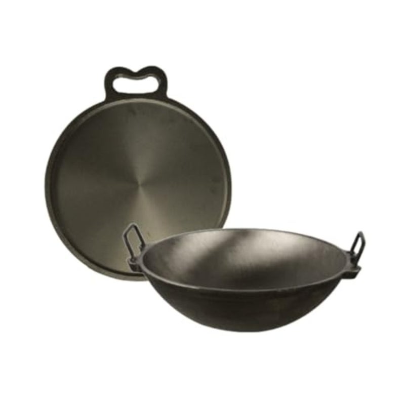 Seasoned Cast Iron 2 Pieces Bundle 28 cm Kadai and Tawa Griddle Black - Image 2