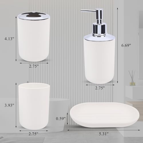 LGURT Matte White Bathroom Accessories Set 4Piece Plastic Bathroom Vanity Set with Soap Dispenser Toothbrush Holder Rinse Cup Soap Dish White Bathroom Counter Organizer - Image 3