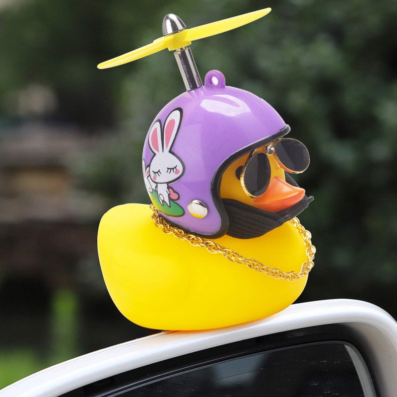 ونوو Wonuu Rubber Duck Car Olkents صفراء Duck Dashboard Decorations Ducks Good Goose Puck مع خوذة المروحة (أرنب أرنب صفراء) - Image 5