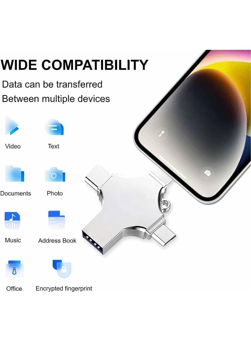 محرك أقراص فلاش USB 4 في 1 بسعة 512 جيجابايت، ذاكرة تخزين خارجية USB 3.0 ومنفذ Type-C لهواتف iPhone و iPad و Android و Mac و PC - Image 5
