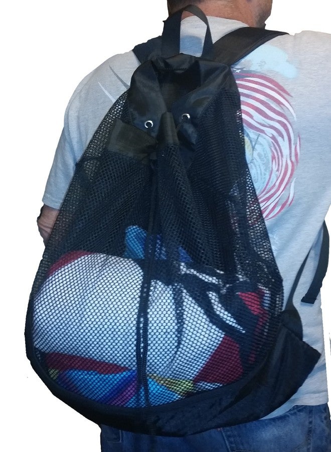 101 BEACH XL Carry All Mesh Beach Bag Drawstring Backpack with Outside Zippered Pocket - Image 3