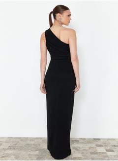 trendyol Black Body-Sitting Single Sleeve Knitted Long Evening Gowns Dress TPRSS24AE00172  - Image 3