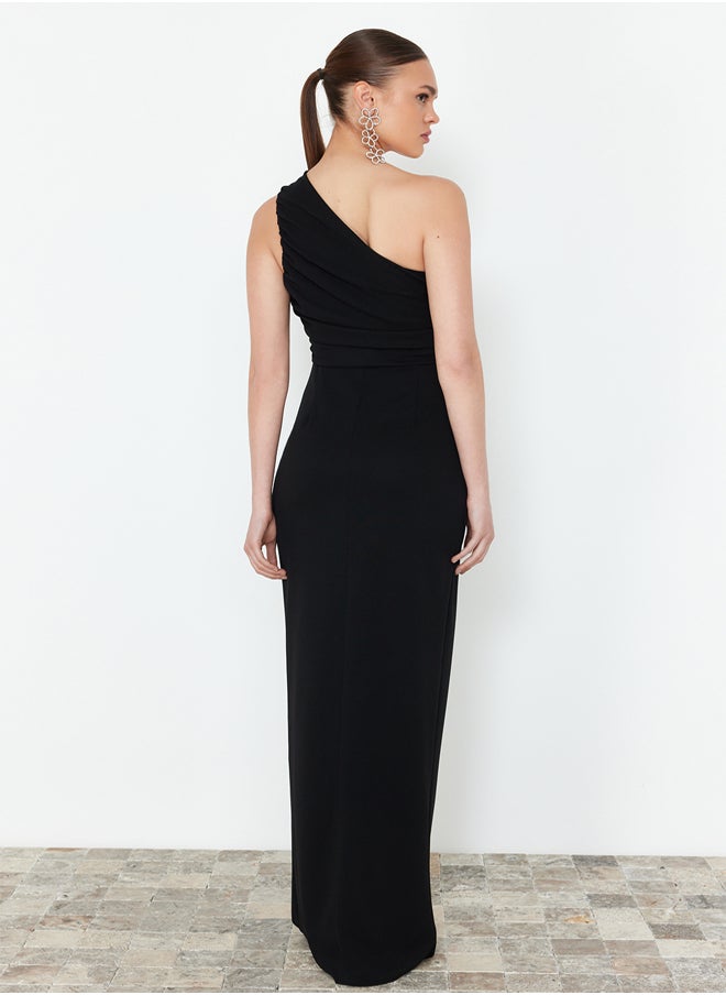 trendyol Black Body-Sitting Single Sleeve Knitted Long Evening Gowns Dress TPRSS24AE00172  - Image 3