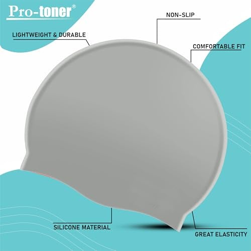 Protoner Silicone Swimming Cap, Unisex, Multi-Colour, One Size Fits All (Grey) - Image 2