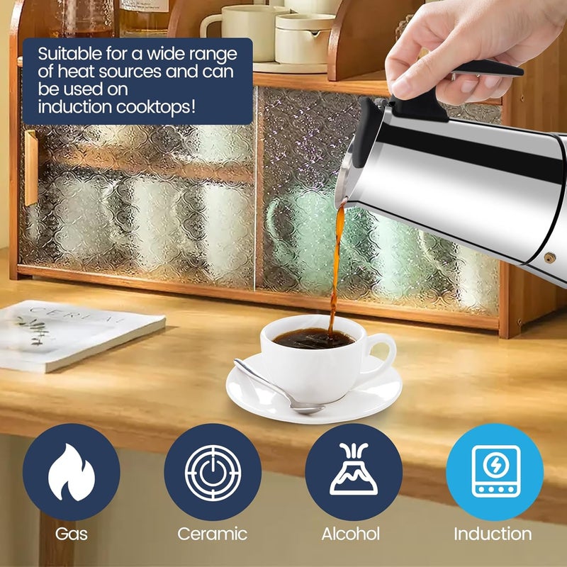 Supvision 12 Cup Moka Pot Stainless Steel 600ml Italian Espresso Coffee Maker Stovetop CoffeeMakers Mocha Pot Percolator for Induction Stove Classic Cafe Makers Portable for Easy Brewing Tummy - Image 4