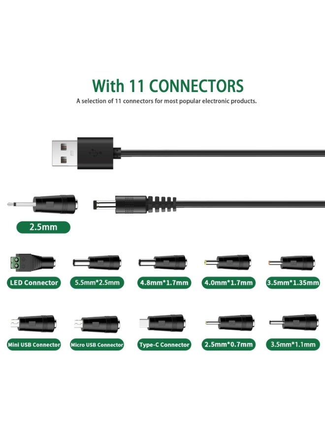 كوفوز 5V USB إلى كابل الشحن DC ، USB إلى كابل الطاقة DC ، كابل الطاقة العالمي مع 11 موصلات للألعاب سماعات الرأس مصابيح الطاولة الهواتف LED ضوء الشرائط الراوترات ، DC 5.5 × 2.1mm ، 3.3ft - Image 2