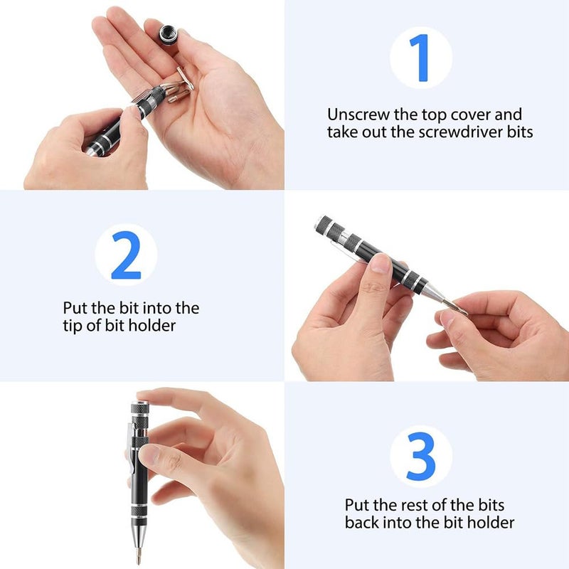 Hodaqe Screwdriver Set 8 In 1 Multitool Screwdriver Pen FlatHead And Phillips Screwdriver Set Magnetic Micro Screw Driver Tool Set Kit Screw Driver Set For Repairing Installing Hand Tool Black Black  - Image 5