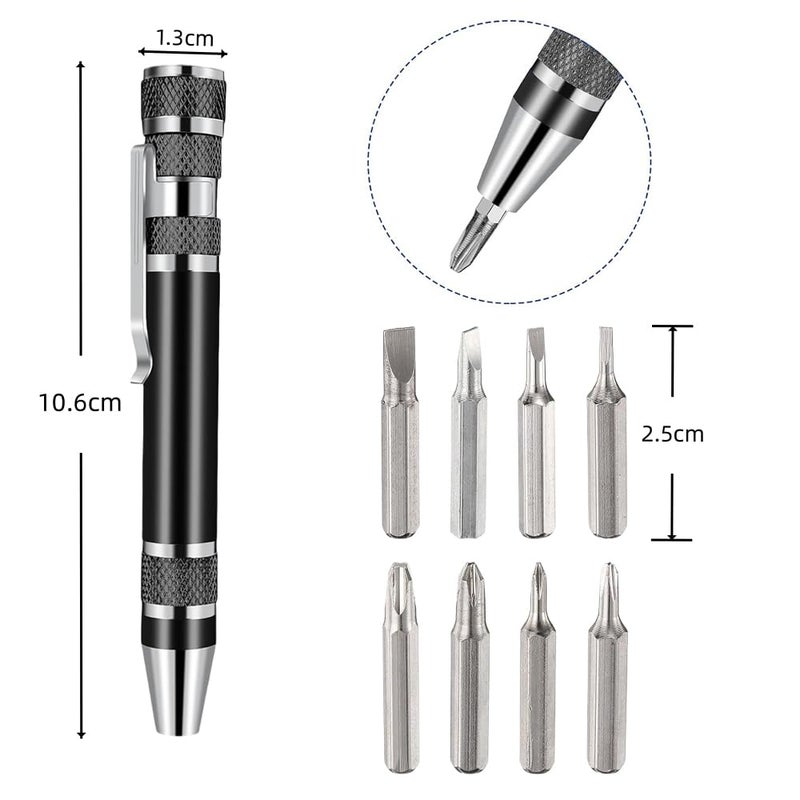 Hodaqe Screwdriver Set 8 In 1 Multitool Screwdriver Pen FlatHead And Phillips Screwdriver Set Magnetic Micro Screw Driver Tool Set Kit Screw Driver Set For Repairing Installing Hand Tool Black Black  - Image 2