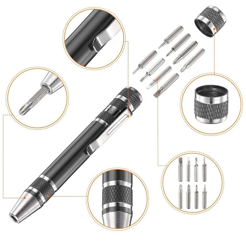 Hodaqe Screwdriver Set 8 In 1 Multitool Screwdriver Pen FlatHead And Phillips Screwdriver Set Magnetic Micro Screw Driver Tool Set Kit Screw Driver Set For Repairing Installing Hand Tool Black Black  - Image 4