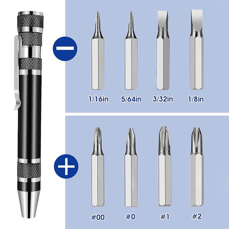 Hodaqe Screwdriver Set 8 In 1 Multitool Screwdriver Pen FlatHead And Phillips Screwdriver Set Magnetic Micro Screw Driver Tool Set Kit Screw Driver Set For Repairing Installing Hand Tool Black Black  - Image 3