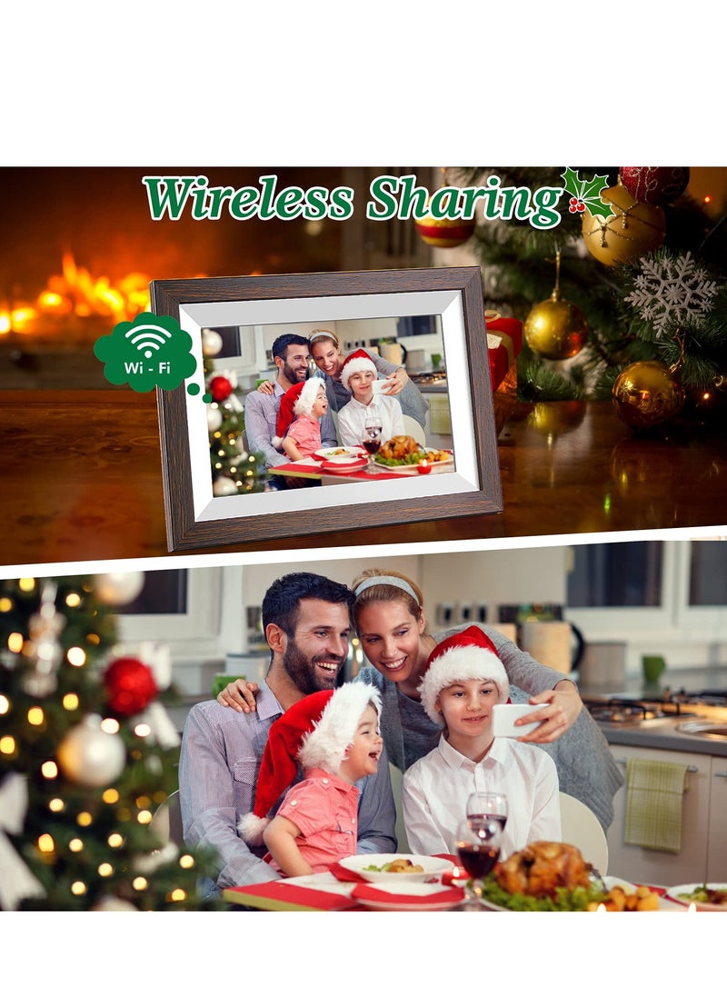 KASTWAVE - WiFi Digital Picture Frame 10.1 Inch Smart Digital Photo Frame with IPS Touch Screen HD Display, 16GB Storage Easy Setup to Share Photos or Videos Anywhere via Free Frameo APP (Brown Wood Frame) - Image 1