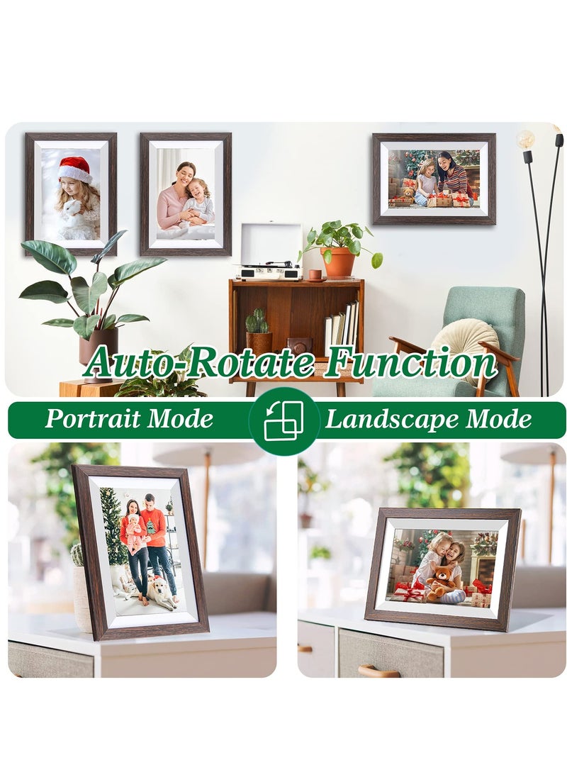 KASTWAVE - WiFi Digital Picture Frame 10.1 Inch Smart Digital Photo Frame with IPS Touch Screen HD Display, 16GB Storage Easy Setup to Share Photos or Videos Anywhere via Free Frameo APP (Brown Wood Frame) - Image 1