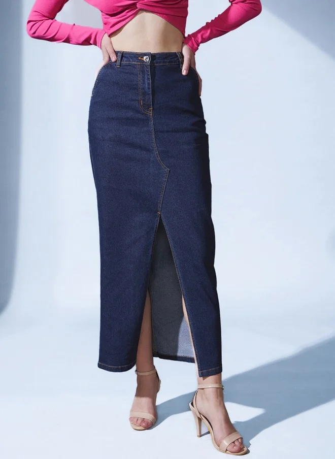 STREET 9 Denim Slit Maxi Skirt for Women