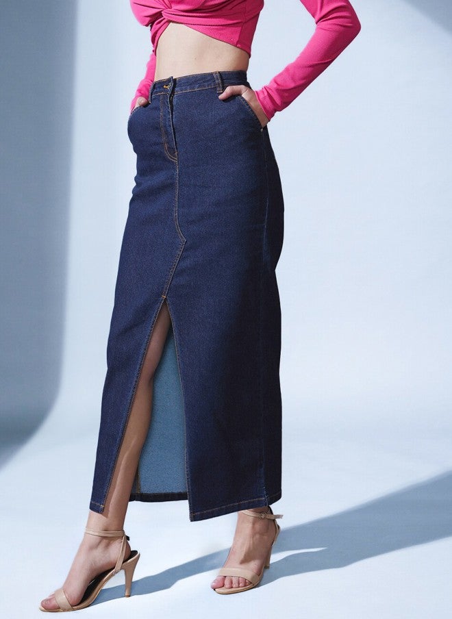 STREET 9 Denim Slit Maxi Skirt for Women - Image 2