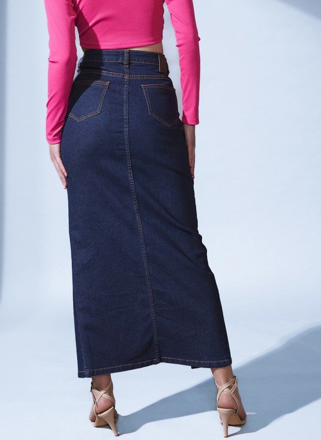 STREET 9 Denim Slit Maxi Skirt for Women - Image 3