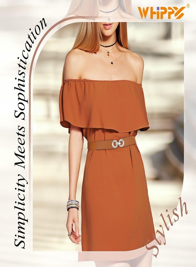 WHIPPY 2 Pack Women Skinny Elastic Belt for Dresses Ladies Thin Stretchy Waist Belt with Round Silver Buckle, Black+Brown, S - Image 5