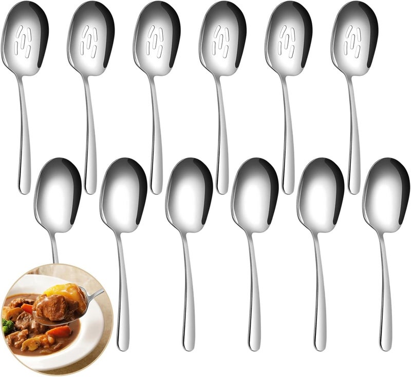 Stainless Steel Serving Spoon Set, Utensils for Parties & Buffets, 12 Pieces - Image 1