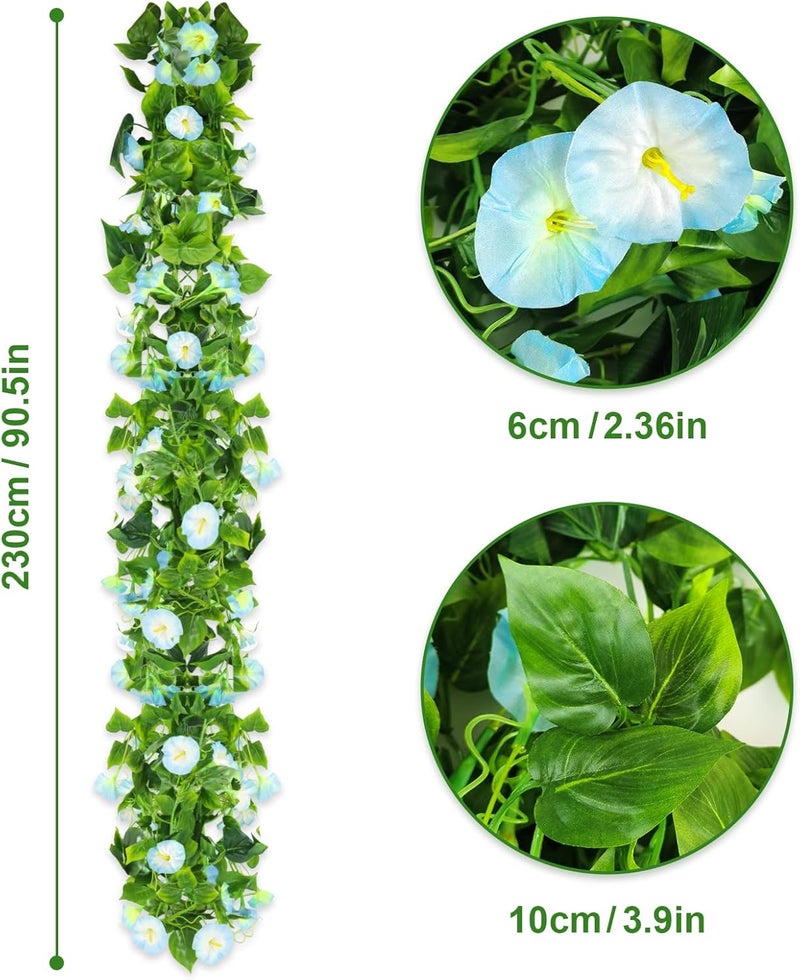 AirSun Artificial Morning Glory Flower Vines, 2pcs 15Feet Hanging Plants Silk Garland Fake Green Plant Home Garden Wall Fence Indoor Outdoor Wedding Birthday Decor (Sky-Blue) - Image 2
