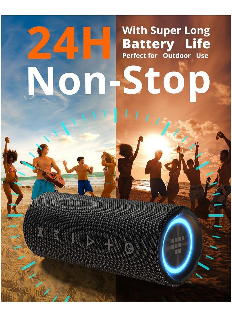 ترونسمارت - مكبر صوت محمول بتقنية البلوتوث من Tronsmart Mirtune C2، صوت محيطي 360 درجة، صوت عالي الدقة 24 وات وصوت جهير عميق، مقاوم للماء IPX7، وقت تشغيل 24 ساعة، أضواء، اقتران ستيريو مع TF/AUX للاستخدام في الهواء الطلق والمنزل والحفلات (أسود) - Image 1