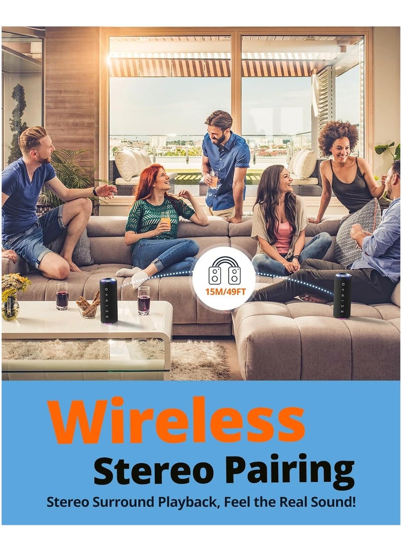 ترونسمارت - مكبر صوت محمول بتقنية البلوتوث من Tronsmart Mirtune C2، صوت محيطي 360 درجة، صوت عالي الدقة 24 وات وصوت جهير عميق، مقاوم للماء IPX7، وقت تشغيل 24 ساعة، أضواء، اقتران ستيريو مع TF/AUX للاستخدام في الهواء الطلق والمنزل والحفلات (أسود) - Image 1