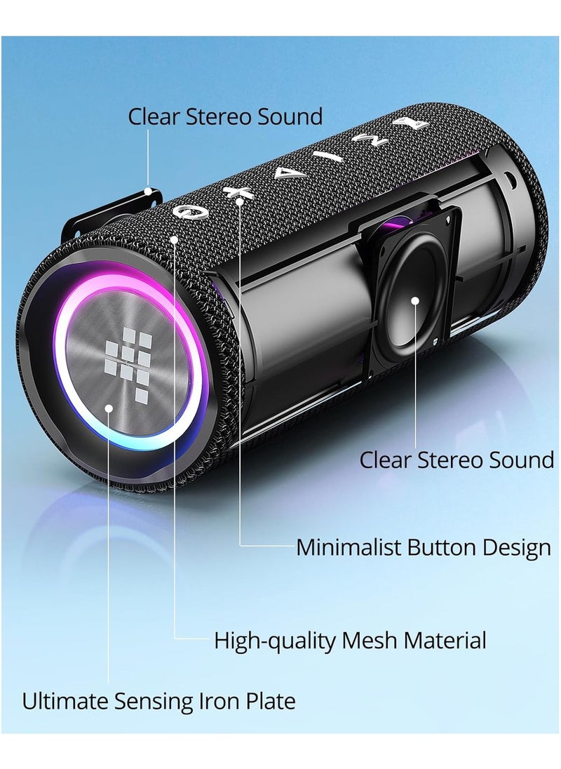ترونسمارت - مكبر صوت محمول بتقنية البلوتوث من Tronsmart Mirtune C2، صوت محيطي 360 درجة، صوت عالي الدقة 24 وات وصوت جهير عميق، مقاوم للماء IPX7، وقت تشغيل 24 ساعة، أضواء، اقتران ستيريو مع TF/AUX للاستخدام في الهواء الطلق والمنزل والحفلات (أسود) - Image 1