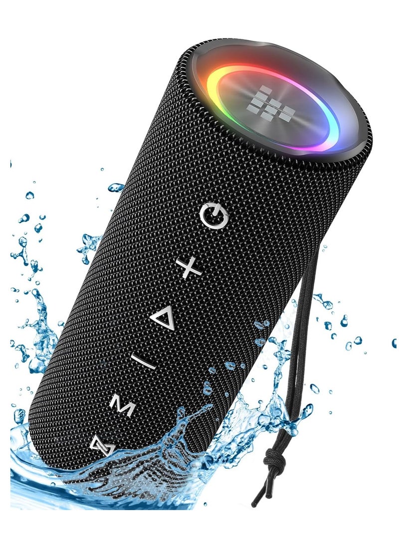 ترونسمارت - مكبر صوت محمول بتقنية البلوتوث من Tronsmart Mirtune C2، صوت محيطي 360 درجة، صوت عالي الدقة 24 وات وصوت جهير عميق، مقاوم للماء IPX7، وقت تشغيل 24 ساعة، أضواء، اقتران ستيريو مع TF/AUX للاستخدام في الهواء الطلق والمنزل والحفلات (أسود) - Image 1