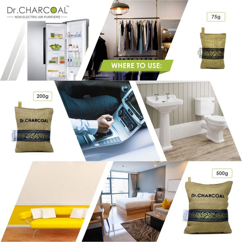 Dr. CHARCOAL Dr CHARCOAL Activated Carbon Air Purifier Bag to remove Odor and Moisture from Car Bathroom and Kitchen 200 Grams Classic Khaki - Image 5