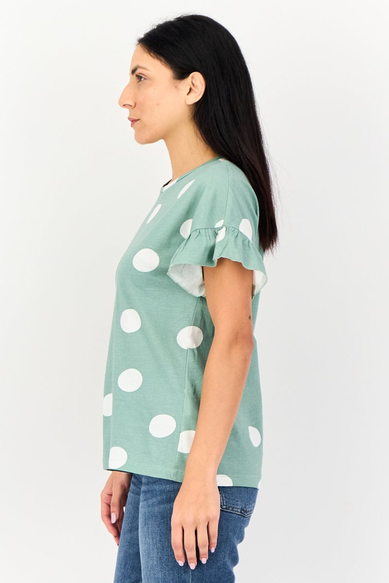 VERO MODA I Scenery by Vero Moda Women Round Neck Short Sleeve Polka Dots T-Shirt, Multicolor - Image 2